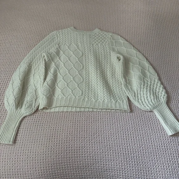 FRAME Cable Knit Puff Sleeve Sweater – Ivory / Cream (Small) - Picture 5 of 10